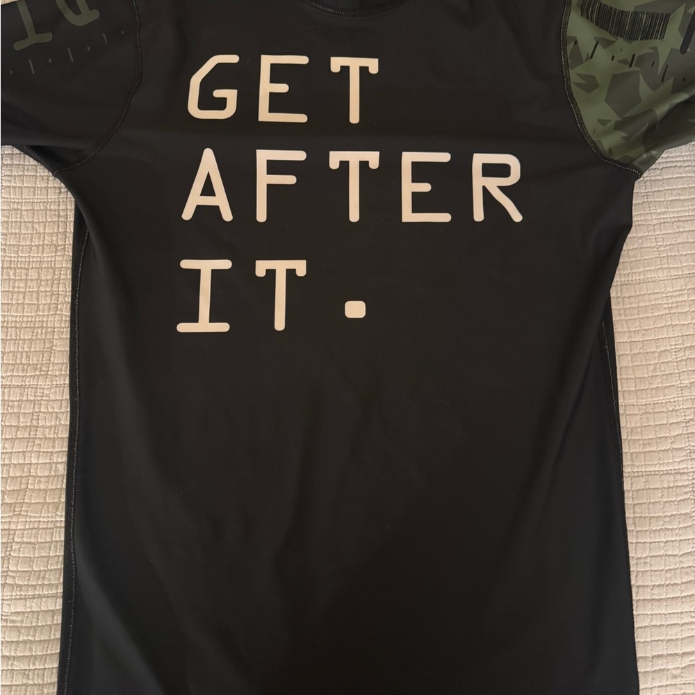 Black and Green Brazilian Jiu Jitsu Rashguard “Get After It.”
